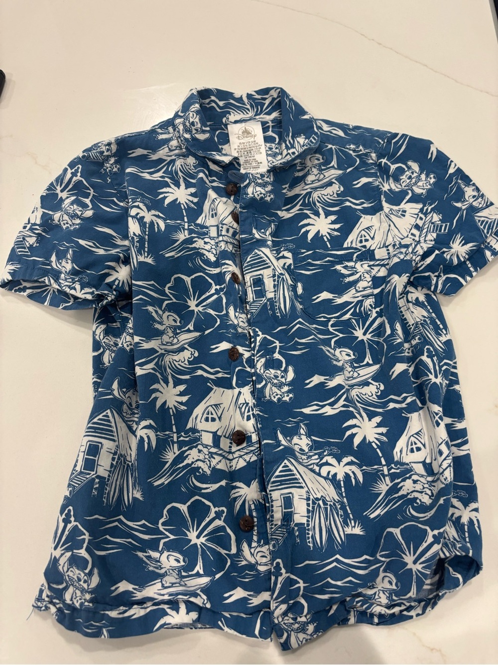 Disney Blue Hawaiian-Print Stirch Short Sleeve Button-Down Shirt